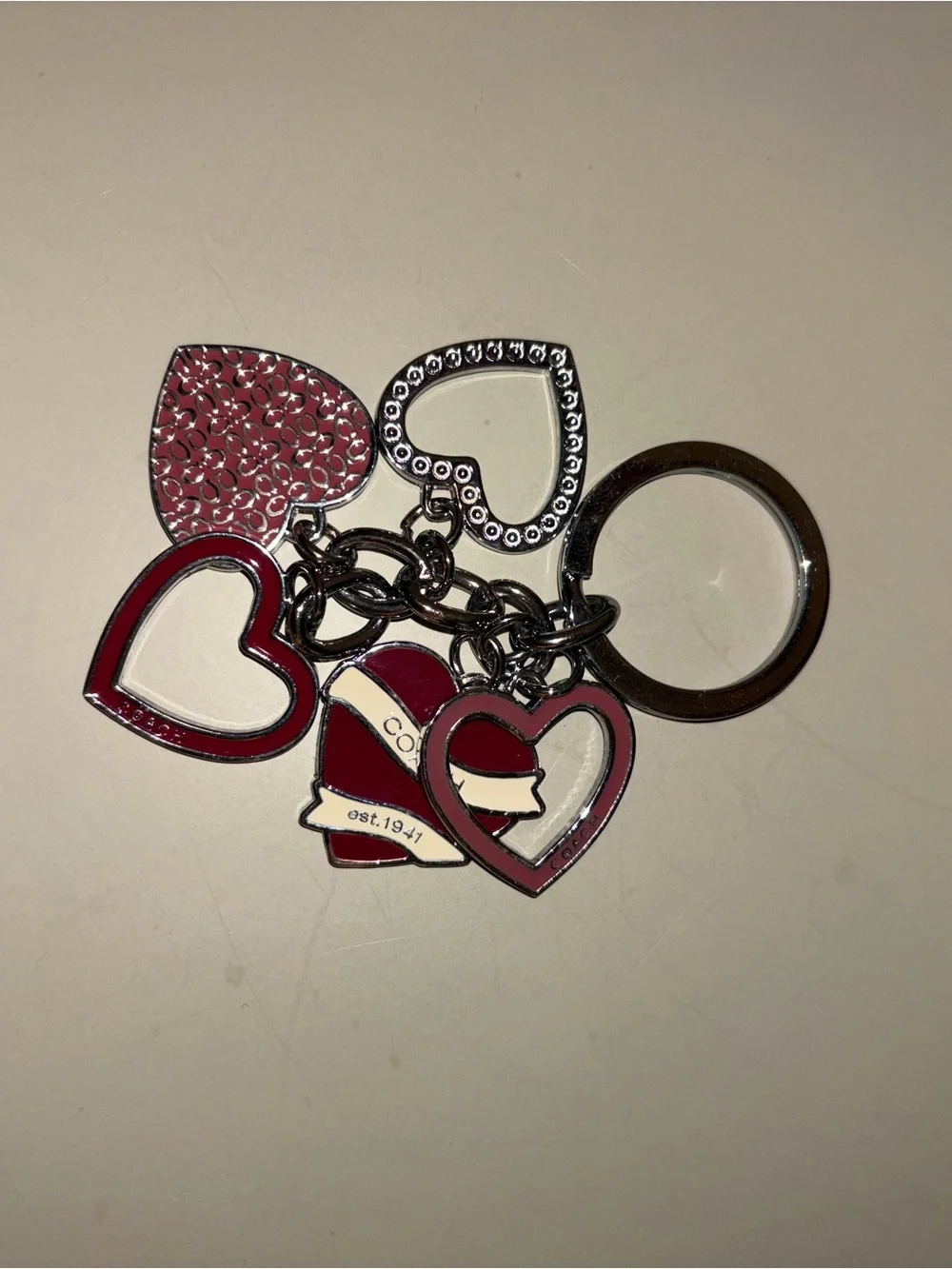 Coach Red & Pink Heart Charm Key Holder